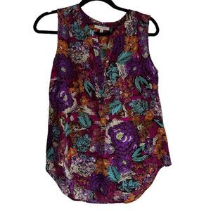 41 Hawthorn 100% Silk Bright Colorful Floral Sleeveless blouse Top Size S
